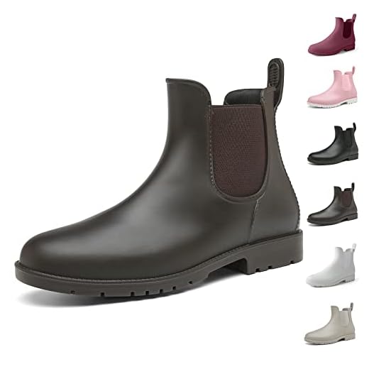 Geweo Botte de Pluie Chelsea Tendance Femme Fille Bottines de Pluie Wellington Hommes Imperméables Antidérapant Bottes Caoutchouc Rain Boot Chaussure de Jardinage Travail Unisex Marron 40 EU