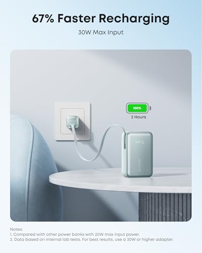 Image of Anker Nano External Battery 10000mAh with Retractable InstaCord Cable 70cm, Compact Power Bank 45W Max Power Bank, Smart Display, for iPhone 16 Pro Max, iPad, Galaxy, Pixel