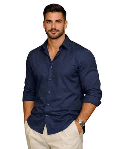 Image of IndoPrimo Men's Cotton Shirt with Stylish Full Sleeves Spread Collared Neck Solid Pattern Western Style Classic Fit and Standard Length | Casual Shirt for Man