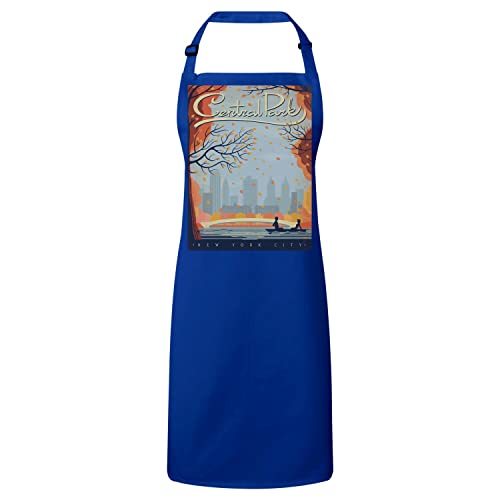 Tablier cuisine bleu Central Park résistant aux taches avec motif affiche vintage pour adulte