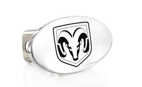 Dodge Ram Head Chrome Oval Trailer Hitch Cover with Black Ram Logo