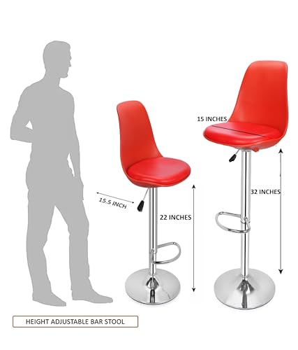 Image of DPI Modern Height Adjustable and 360 Degree Revolving Bar Stool | Kitchen Chair Suitable for Kitchen Cafeteria Dining Office Shops | (2, Red)