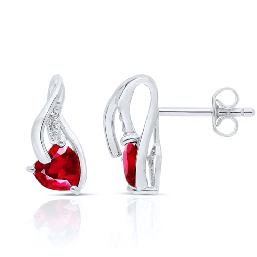 Planetys - Boucles d'Oreilles en Or blanc 9 carats (375/1000) Rubis naturels et diamants