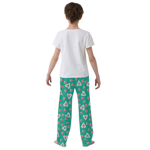 Candy Cane Love Heart Boys Long Pants Soft Trousers Elastic Waist Kids Lounge Bottoms with Pockets S-XL3