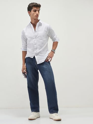 Image of Urbano Fashion Men's Cotton Full Sleeve Regular Fit Casual Solid Slub Shirt with Spread Collar