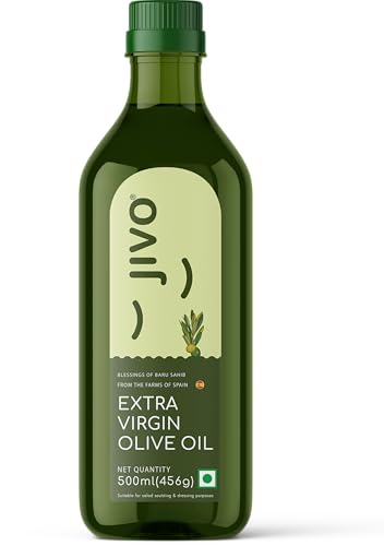 Image of Jivo Extra Virgin Olive Oil 500 ML Pet Bottle | Imported from Spain | Contains Vitamin E | Cholesterol-Free| Natural and Cold Pressed Cooking Oil, for Dressings, Salad and Soups, Dips & Marinades