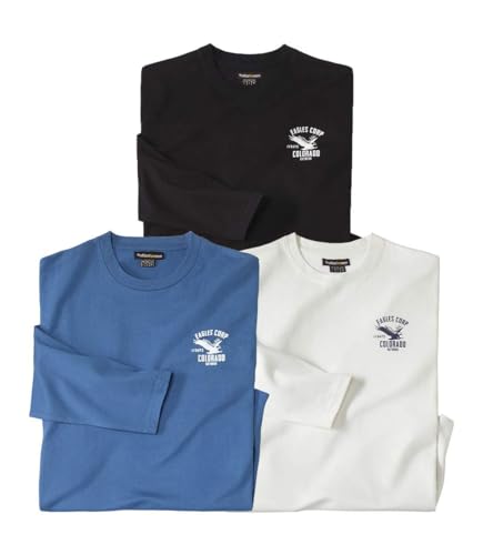 ATLAS FOR MEN - Pack de 3 Camisetas Manga Larga Hombre - Algodón - Cuello Redondo Ribete Acanalado - Corte Amplio y Cómodo - Disponibles en Tallas Grandes de la M hasta 5XL