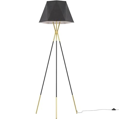 Inlight 65" Modern 1-Light Black and Gold Tripod Floor Lamp with Geometric Design Shade and Black Metal Legs, Bulb Not Included, IN-0808-1-BK