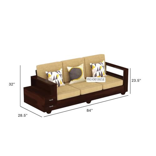 Image of Sheesham Wood 6 Seater Sofa Set with 2 Drawer Storage | 3+2+1 Wooden Sofa Set Furniture for Living Room Home Office (3+2+1,Walnut)