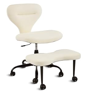 YFO Ergonomic Cross Legged Office Chair and ADHD Meditation Chair with Silent Wheels for Home Office Desk Chair and Yoga, Wider Backrest Support and Storage Pockets Design, PU Leather, Cream