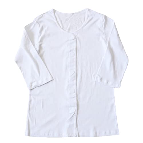 介護 前開き シャツ 女性 7分袖 綿100% マジックテープ 白 5L 436494