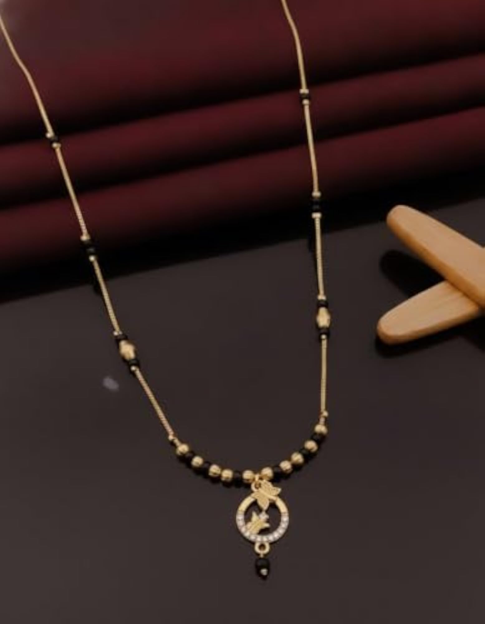 Women's Designer Gold Finish Mangalsutra Necklace with Black Beads