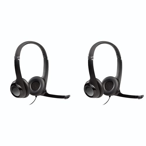 Image of Logitech Headset H390 Wired Headset with Mic for PC/Laptop, Stereo Headphones with Noise Cancelling Microphone, USB, in-Line Controls, Works with Chromebook, PC Headset, 2 Pack (Black)