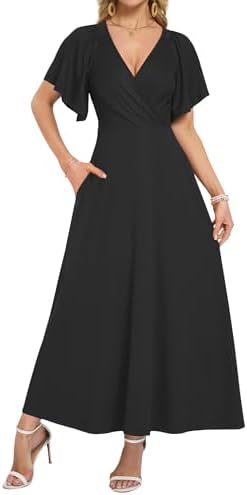 AUSELILY Maxi Dresses Women 2026 Summer Wrap Long Flowy Dress Ruf...