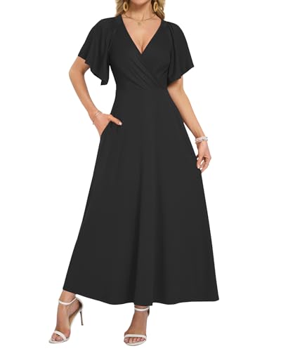 AUSELILY Maxi Dresses Women 2026 Ruffle Sleeve V Neck Summer Wrap Dress