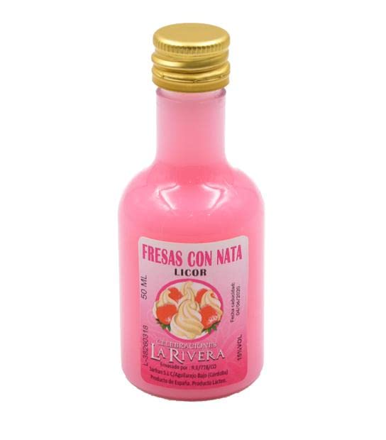 LICOR DE FRESA Y NATA LOTE 25 UNIDADES.Recuerdos. Detalles de Bodas, mi primera Comuniones, Bautizos, Cumpleaños.