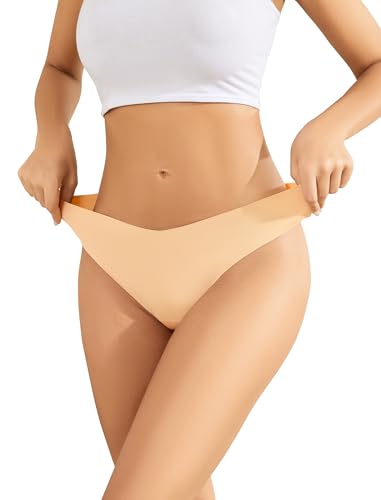 Image of voenxe Seamless Women Thongs,No Show Ladies Gym Comfy Invisible Underwear | Comfortable Soft Panties,Low Rise Laser Cut Workout No Seam Athletic Undies for Sports Running Exercise,5 Pack