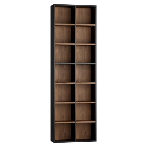 FOTOSOK Bookshelf Bookcase 7-Tier Narrow Bookshelf Tall CD Media Tower Rack | 71” Double Wide Tall Bookshelf with Cube Storage, 19.6″ Narrow Bookshelf DVD/CD Media Shelf, Space Saving Display Shelf