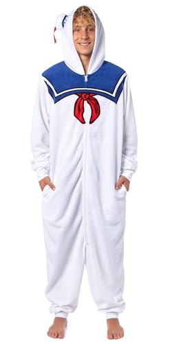 Mad Engine Stay Puft Marshmallow Man Costume Adult Ghostbusters Hooded Union Suit Pajama For Men Women (Stay Puft Small/Medium)
