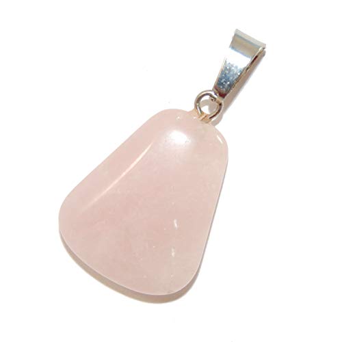 Steampunkers USA Core Elements - 20mm Keystone Trapezoid Rose Quartz Pink - Natural Gemstone Tribal Ethnic Carved Necklace - Stainless Steel Bail