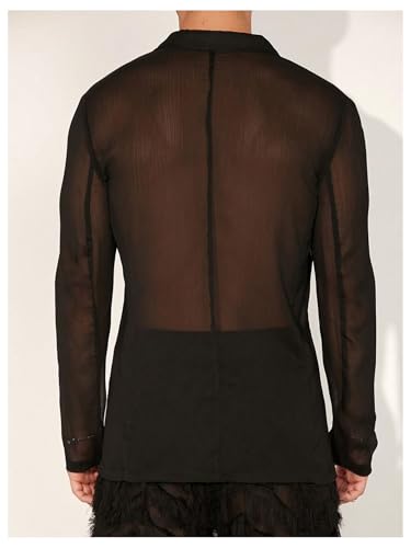 OYOANGLE Men's Long Sleeve Sheer Mesh Blazer Jackets Party Lightweight See Through Button Front Shirts Outwear2