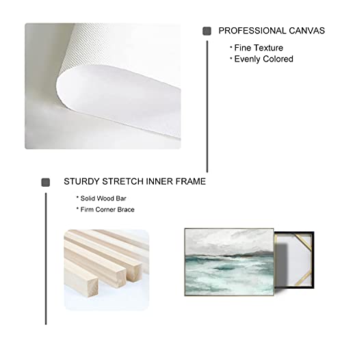 Abstract Seascape Canvas Wall Art - Framed Teal Watercolor Abstract Coastal And Ocean Waves Artwork For Living Room Decor #TOP4