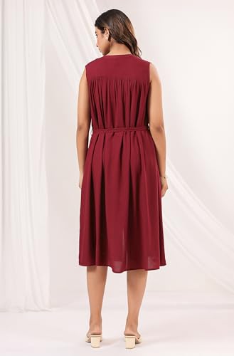 Image of Janasya Women's Rayon Solid A-line Dress