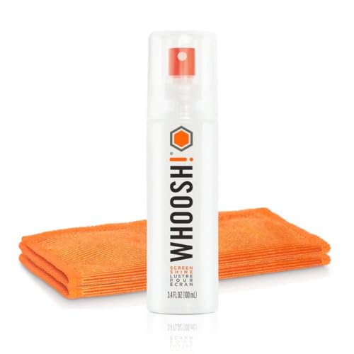 Whoosh! Spray Limpia Pantallas Go XL para teléfono, Gafas, Coche y MacBook – 100 ml Limpiador Pantalla táctil con paño de Microfibra, Limpieza Potente sin Rayas, diseño Elegante para casa o Viaje