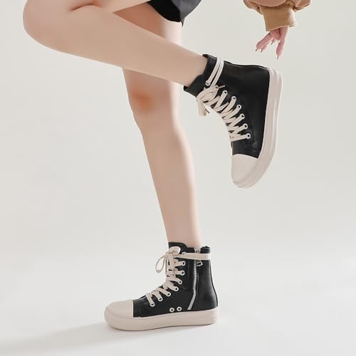 MOFEEDOUKA Womens High Top Sneakers Lace Up Comfort Platform Walking Canvas Shoes with Zipper4