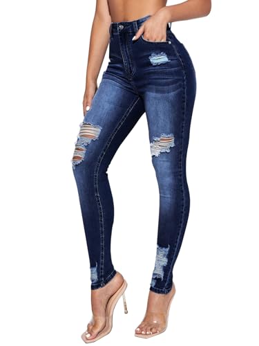 Image of KUNMI Women's Ripped Skinny Jeans Distressed Stretchy Denim Pants