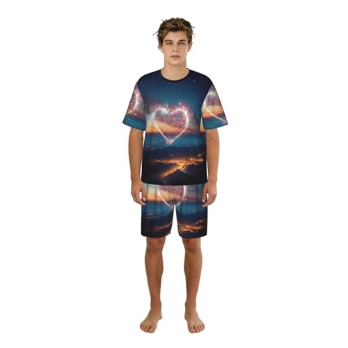 Pyjama court homme manches courtes avec motif cœur, le cadeau idéal pour lui