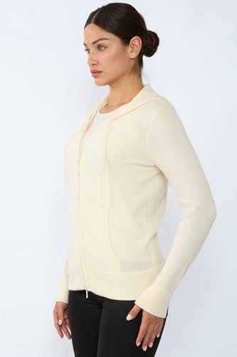 Image of JENNIE LIU Women's 100% Pure Cashmere Long Sleeve Zip Hoodie Cardigan Sweater