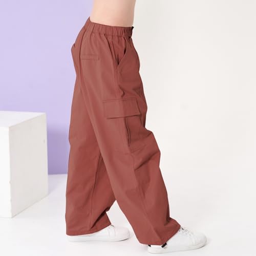 Image of Rolanko Girls Cargo Pants Wide Leg Streetwear Kids Pants with Pockets Trendy Jogger Trousers 4-14 Years