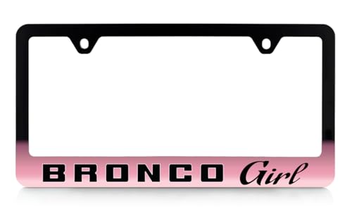 Ford Bronco Girl UV Cured Ink Black Plastic License Plate Frame Pink Gradient