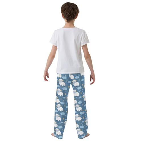 ALAZA Pattern with Cartoon Sheep Stars and Clouds Pajamas Bottoms with Pockets Comfy Pjs Sleepwear Elastic Waistband Pajamas Pants Lounge Pants for 6-14 Years3