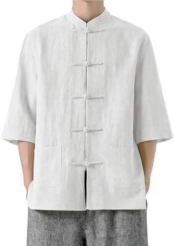 Men's Cotton Linen Kung Fu Shirt Chinese Traditional Tang Suit Tai Chi Blouse Long Sleeve Jacket Coats