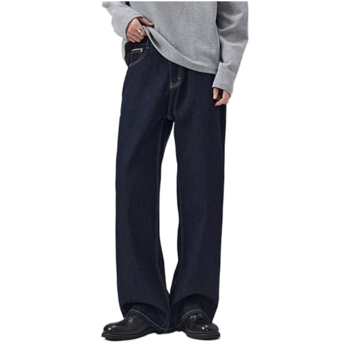Men's Vintage Wide Leg Baggy Jeans Solid Color Loose Fit Long Denim Casual Trousers