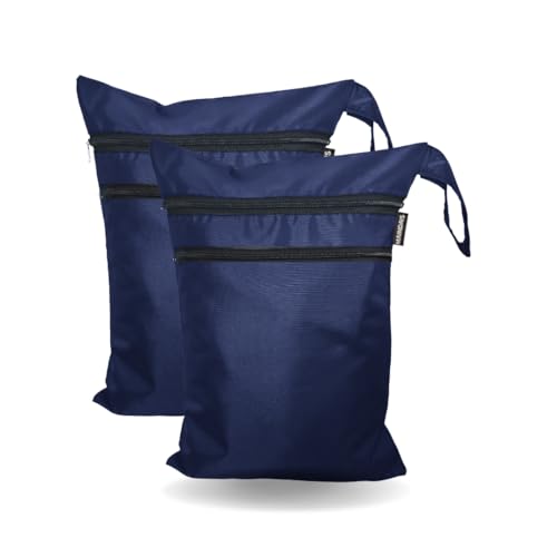 Image of Waterproof Wet Bag, Washable, Reusable for Travel, Beach, Pool, Stroller, Diapers, Dirty Gym Clothes, Wet Swimsuits,Toiletries with Extra Pocket Zipper(Pack of 2) (Pack of, Blue)