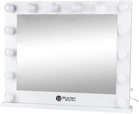 Lighted Vanity Makeup Mirror – Hollywood Style Cosmetic Wall Mount Mirror with Lights - 14 Dimmable LED Bulbs Included (8065, White) by Beautify Beauties