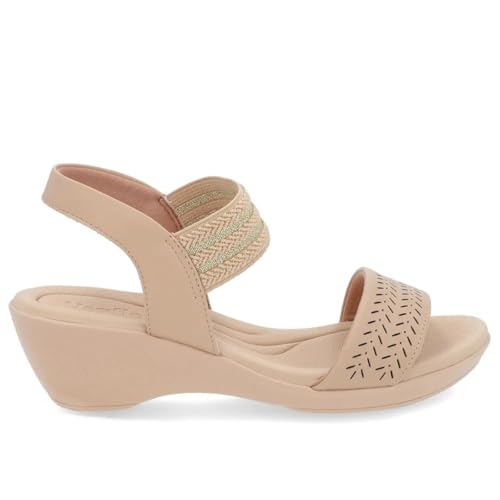 Sandália Anabela Couro Tira Elástico Usaflex - Nude