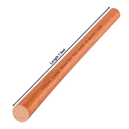 Image of Visiaro Solid Pure Copper Round Bar Rod, 1ft, Outer Dia 12 mm, 99.9% Purity, EC grade ETP, for Busbars, Electrical Earthing, Vastu & DIY Jewelry Crafts