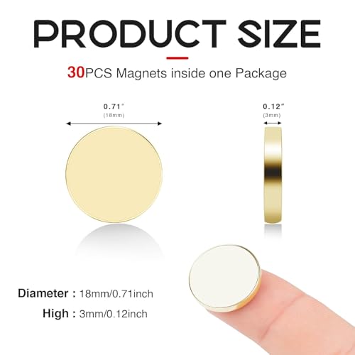 Image of 30Pcs Small Magnets, 18x3mm Gold Round Refrigerator Magnets