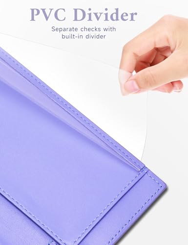 Image of Zreal Checkbook Cover for Men and Women, Premium Vegan Leather Checkbook Holder for Top & Side Tear Duplicate Checks with RFID Blocking (Lavender Blue)