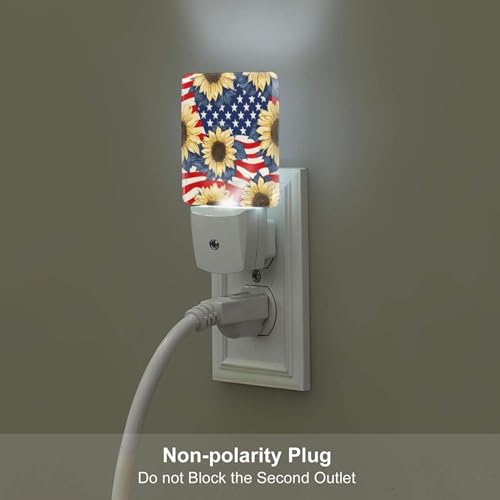 Image of Sunflowers Red and White Lines LED Plug-in Night Lamp 2 Piece Set, Auto Sensor Nightlights Set of 2 for Bedroom Bathroom