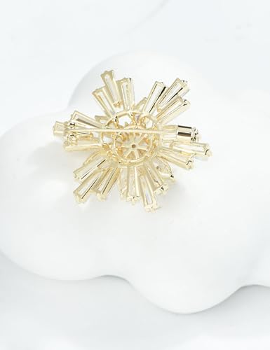 Image of Women's Cubic Zircon Snowflake Brooch Pins Elegant Clear Crystal Ice Flower Lapel Pin Breastpin