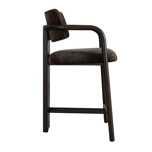 Armen Living Aaliyah Butaco Tapizado de Madera Maciza Espresso con Asiento Marrón Brindle - Altura Mostrador 26" - Set de 3 miniatura 5