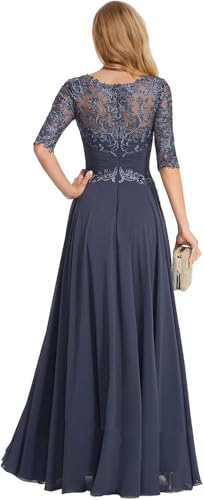 Mother of The Bride Dress Long Chiffon Prom Dresses Lace Applique Formal Evening Gown with Sleeve for Women3