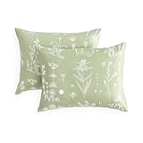 Wake In Cloud - Floral Pillow Cases, Botanical Flower Cottagecore Pattern Printed, Set of 2 Soft Pillowcases Pillow Shams Covers, Sage Green, Standard Size 20x26 Inches