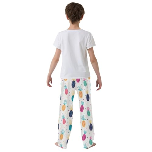 ZZXXB Colorful Pineapple Polka Dot Boys Long Pants Soft Trousers Elastic Waist Kids Lounge Bottoms with Pockets S-XL3