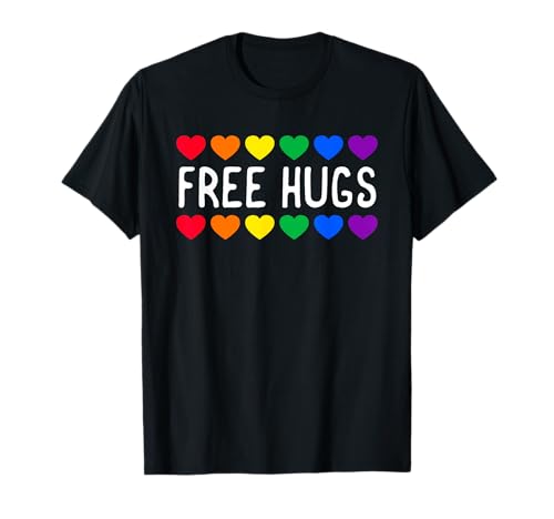 CSD Shirt Free Hugs Regenbogen Love LGBT Geschenk Gay Pride T-Shirt